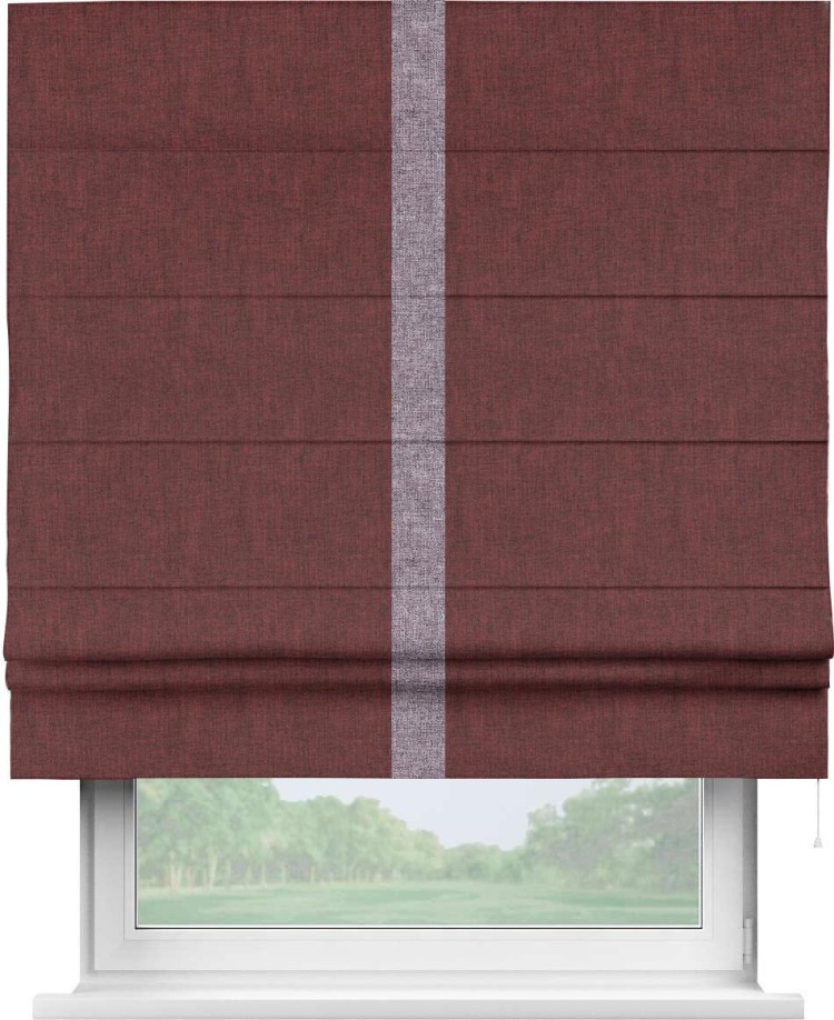 Римская штора «Кортин» с кантом Хайвэй, для проема, ткань лён кашемир бордовый